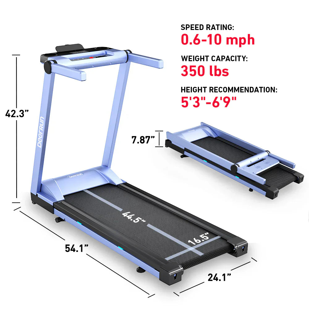 Deerrun A1 Pro Move+ 6% Incline Foldable Treadmill——2025 Upgraded Chip & NFC Support | 350Lbs, 10Mph Blue