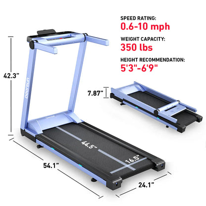 Deerrun A1 Pro Move+ 6% Incline Foldable Treadmill——2025 Upgraded Chip & NFC Support | 350Lbs, 10Mph Blue