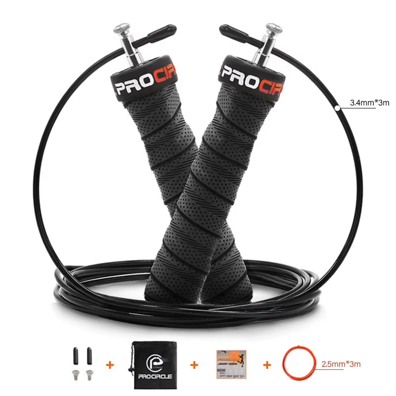 Crossfit Jump Rope for Speed and Weighted, Adjustable Wire Skipping Rope, Extra Cable, Ball Bearings, Anti-Slip Handle