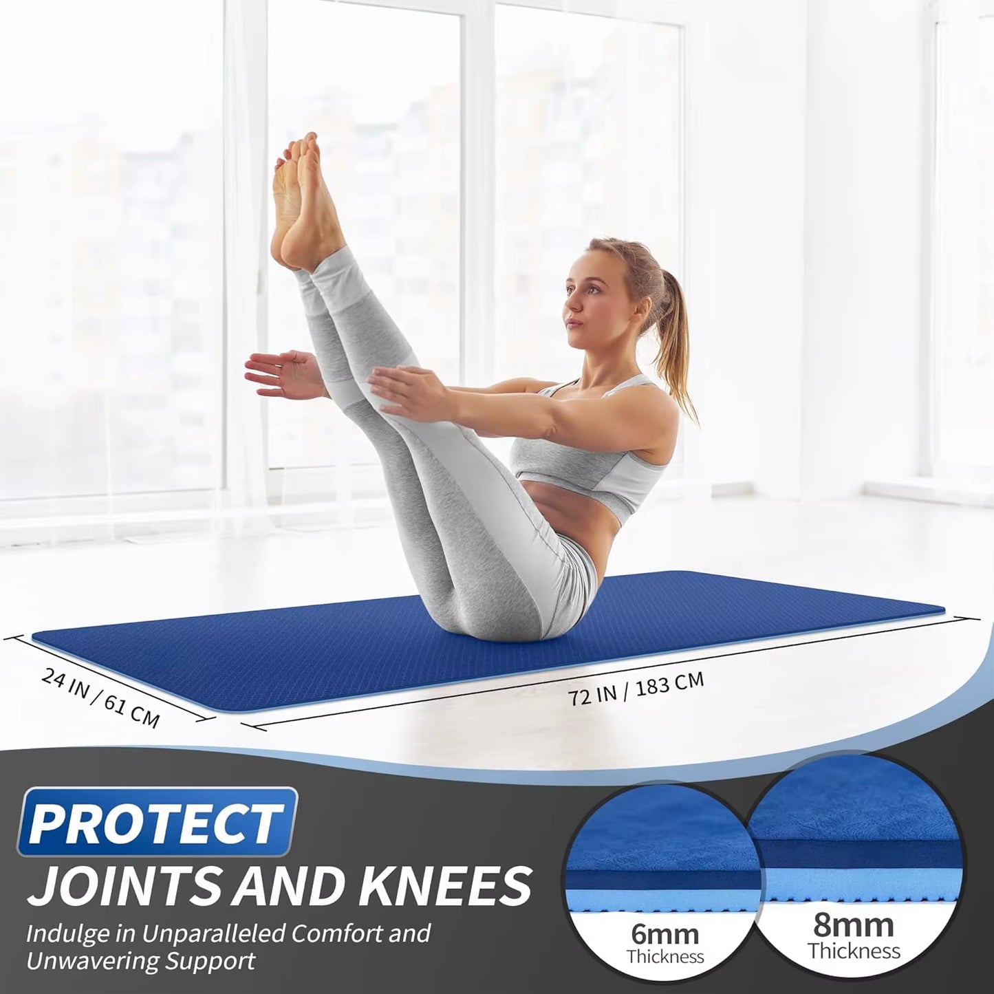 TPE Yoga Mat Non-Slip Extra Thick High-Density Eco Friendly Exercise Mats for Yoga Workout Pilates Mats for Women Men 6Mm 8Mm
