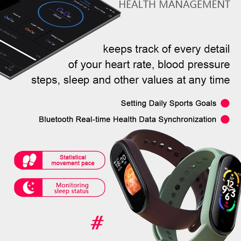 Smart Watch Smartband Heart Rate Smartwatch M7 Fitness Tracker Blood Pressure Sport Bracelet for Mi Band 7 Men Women