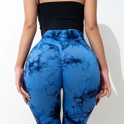 Tie Dye Seamless Leggings for Women High Waist Yoga Pants, Scrunch Butt Lifting Elastic Tights